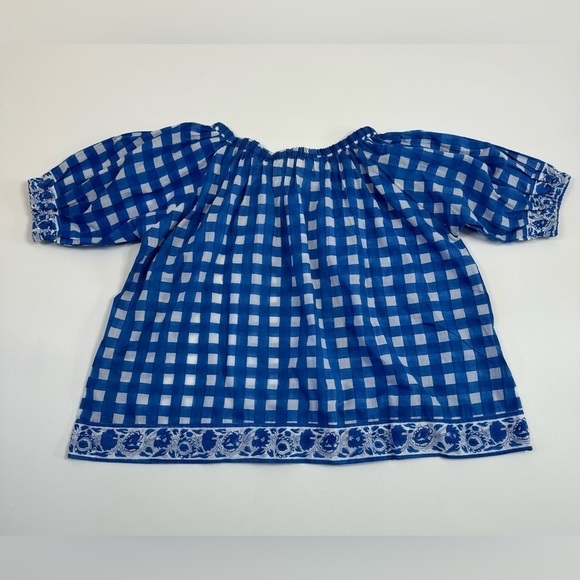 NWT Tuckernuck SZ Blockprints Blue Gingham Tracy London Top Small - Picture 7 of 8
